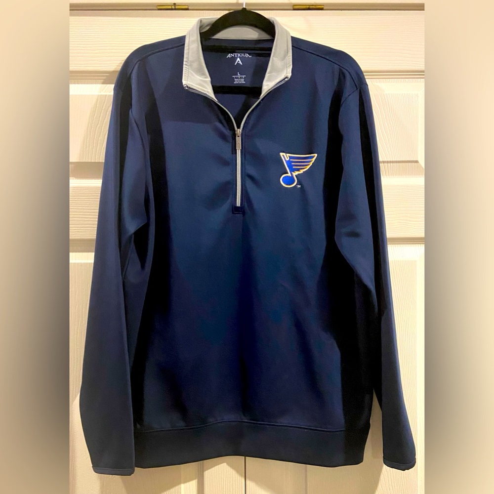 Antigua St Louis Blues Sweatshirt Long Sleeve Blue Zip Sweatshirt Pullover Large